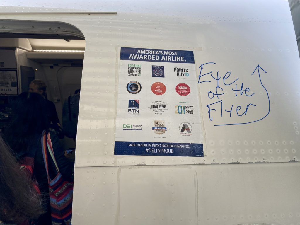 a sign on the side of a plane