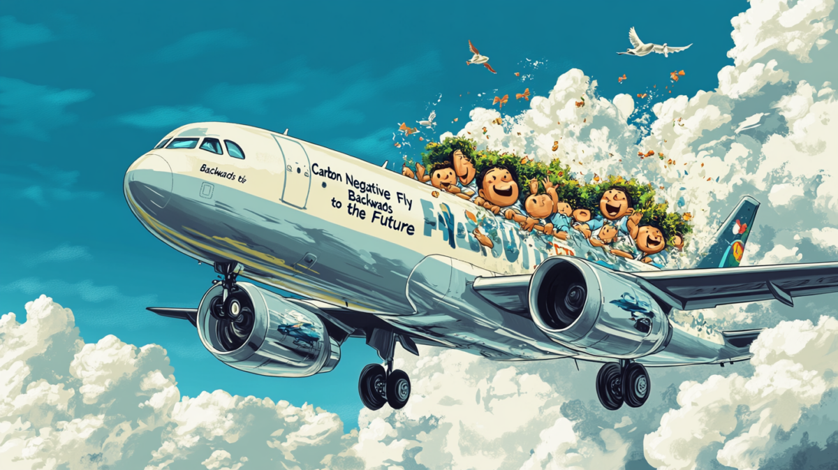 a cartoon of a plane with cartoon characters on the roof