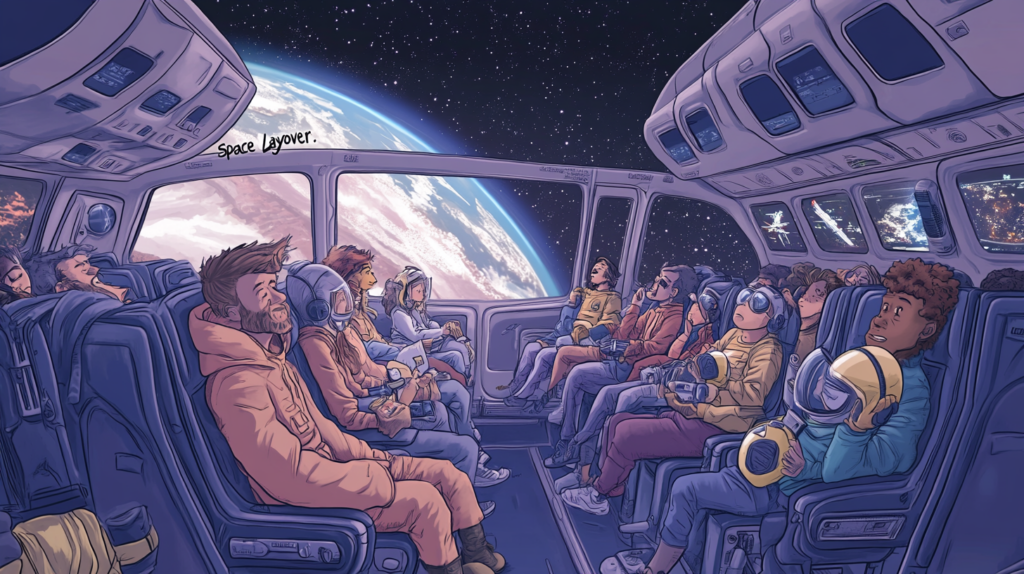 a group of people in a space ship