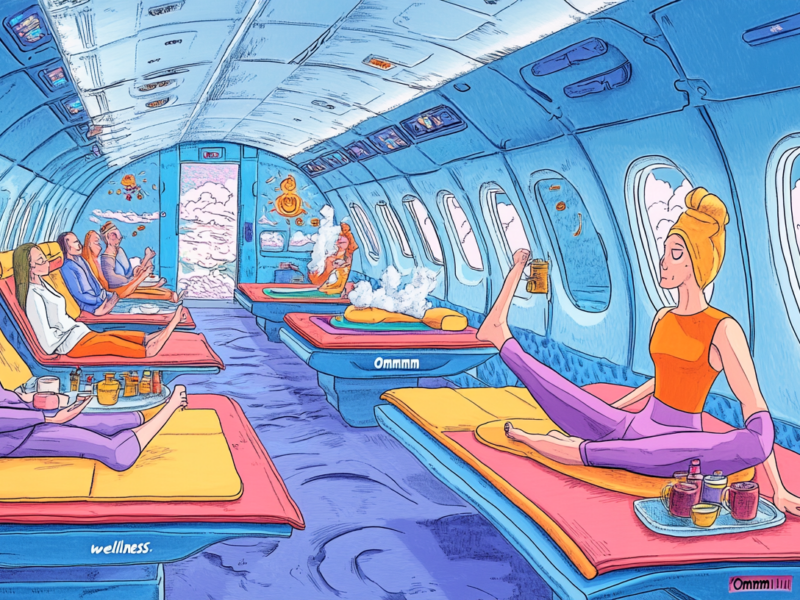 a cartoon of people in beds on an airplane