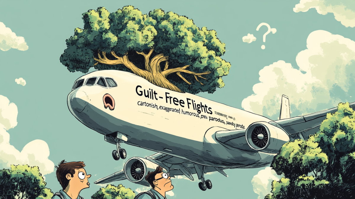 a cartoon of a plane with a tree in the air