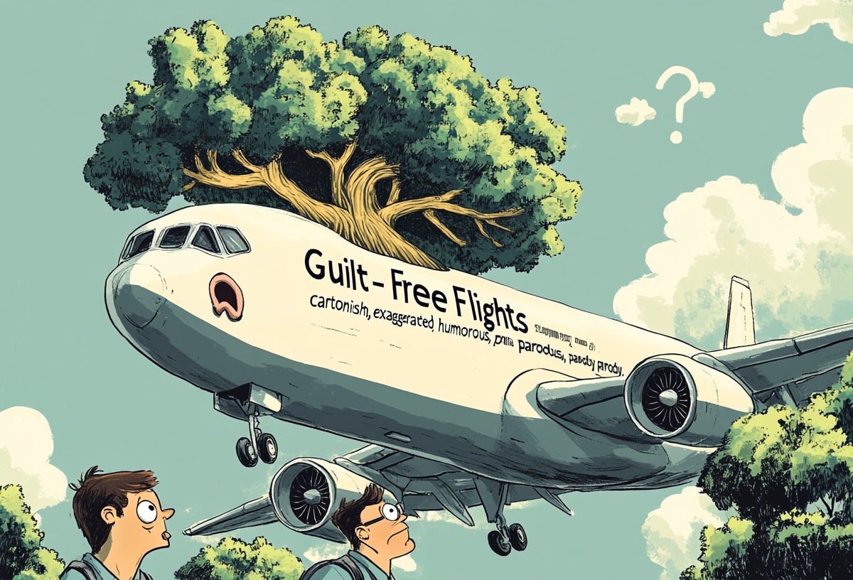 a cartoon of a plane with a tree in the air