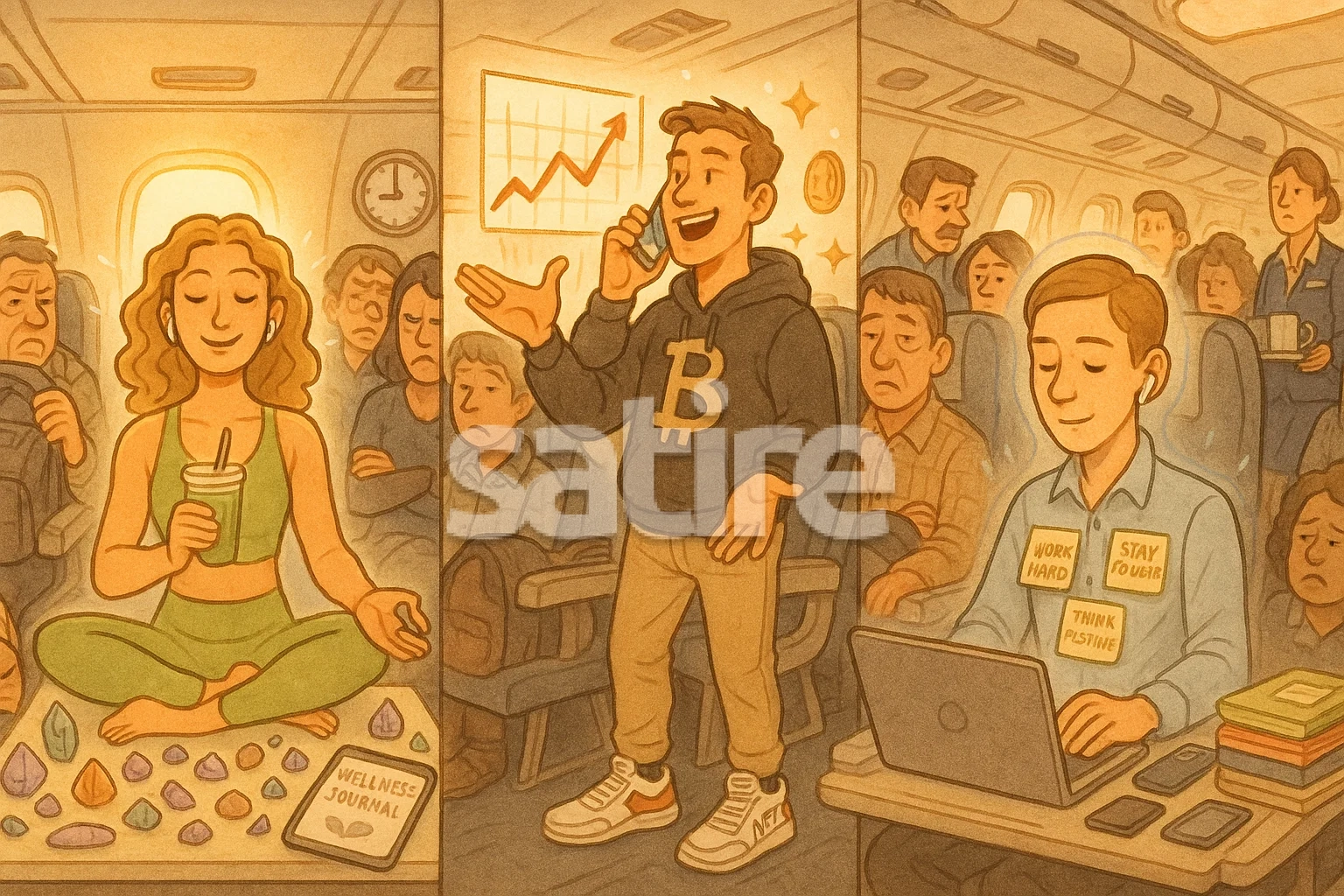 a cartoon of a man and a woman in a plane
