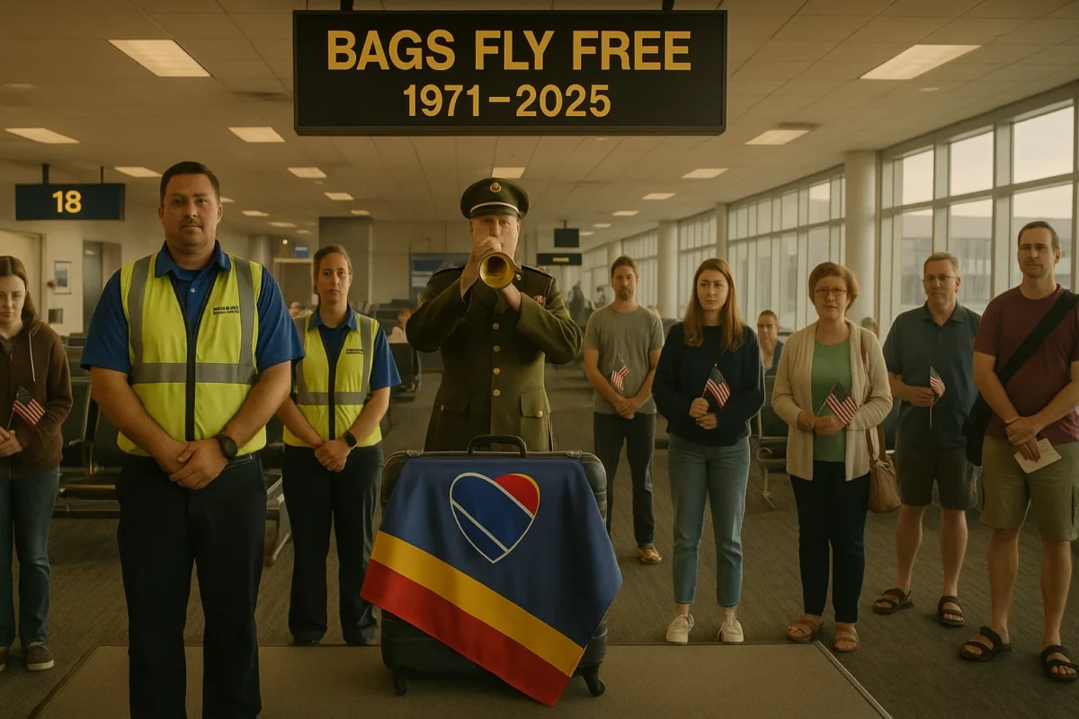 a group of people standing in a building with a soldier playing a trumpet
