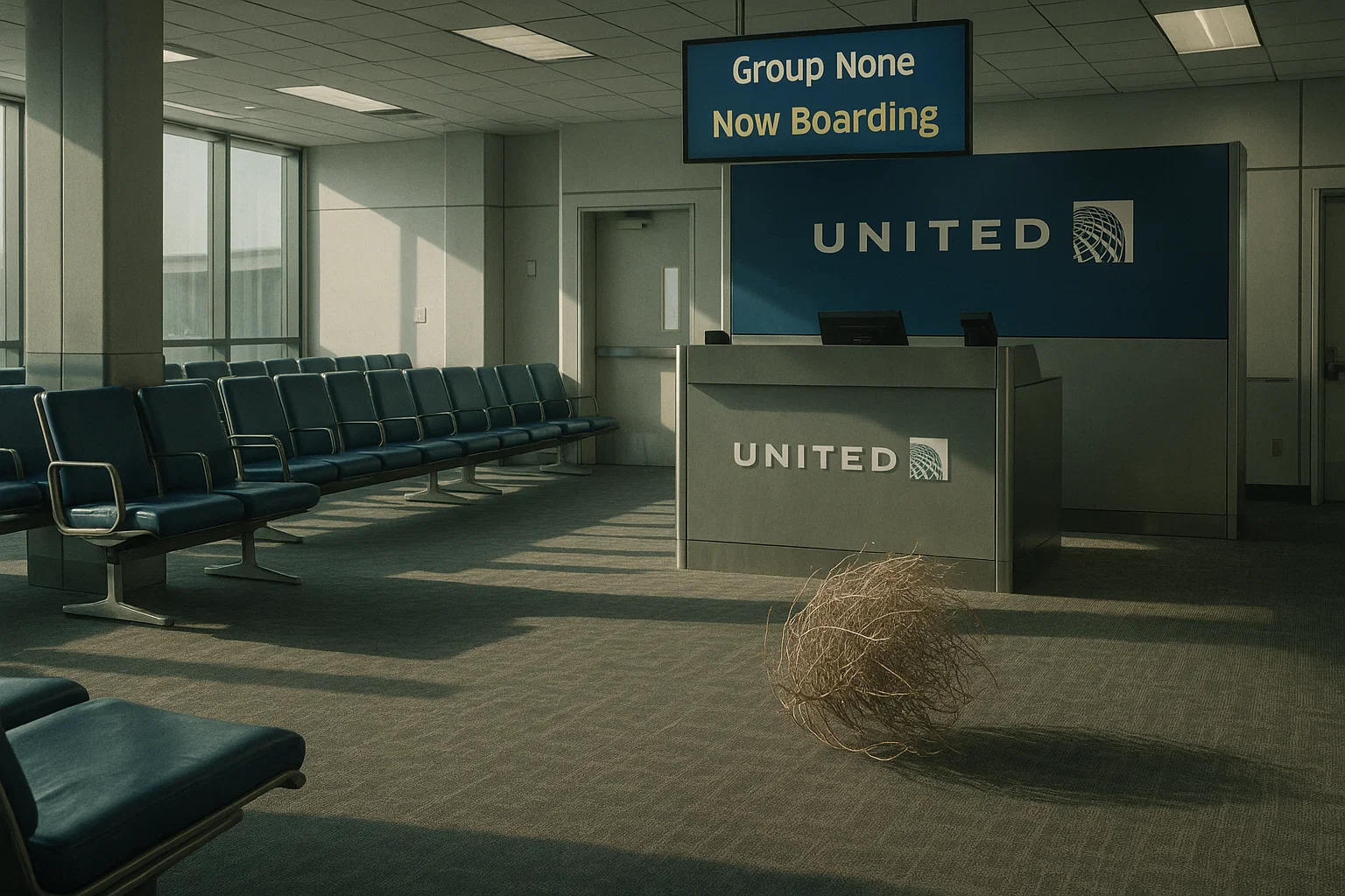 Empty airport seats waiting for weary travelers.