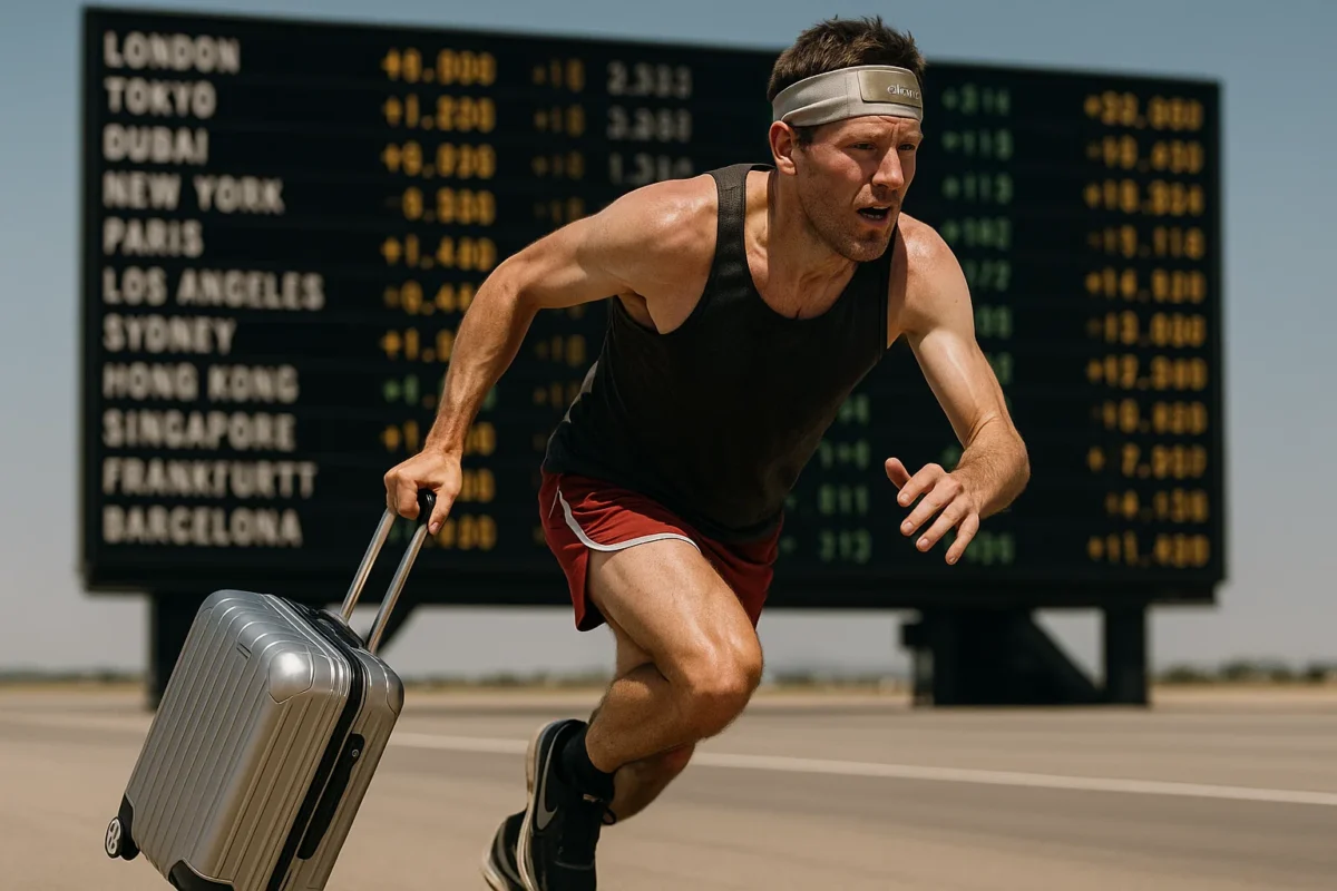 a man running with luggage