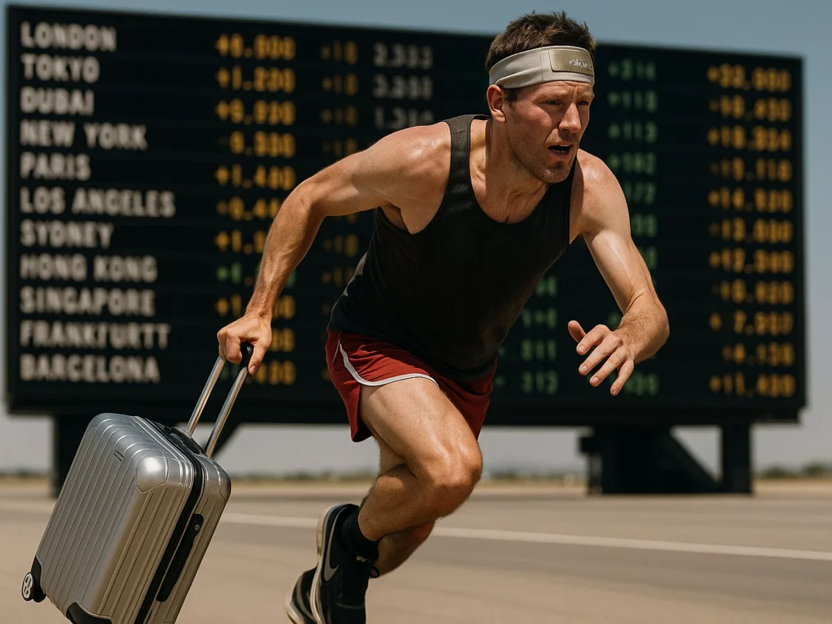 a man running with luggage