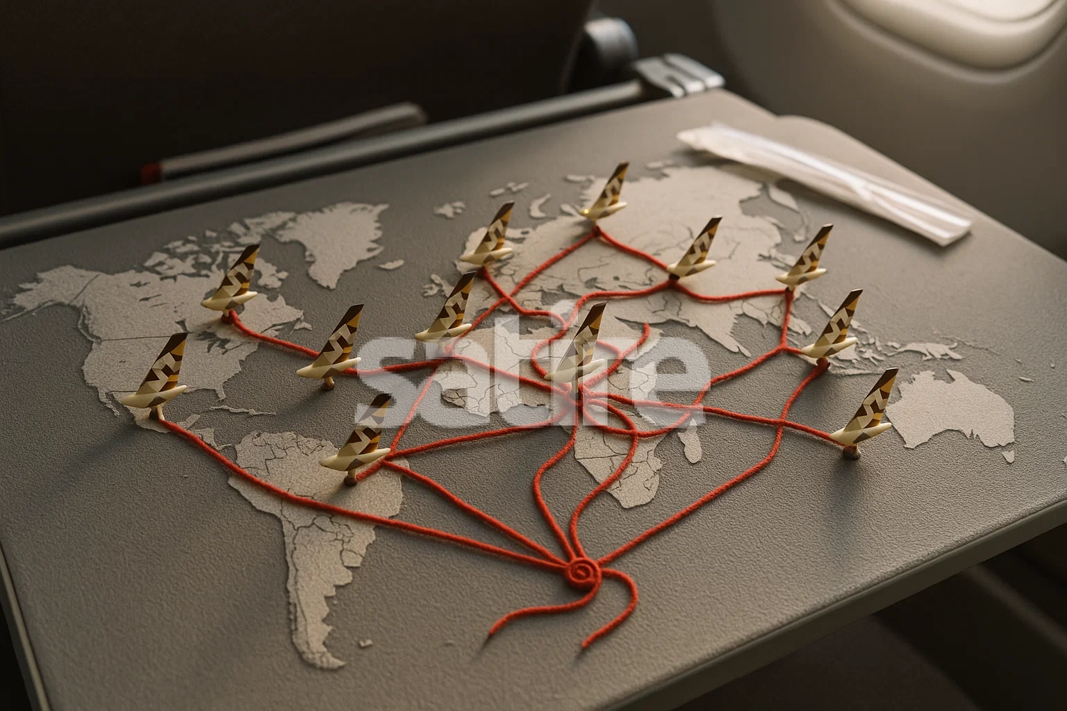 a map of the world with small birds attached to it