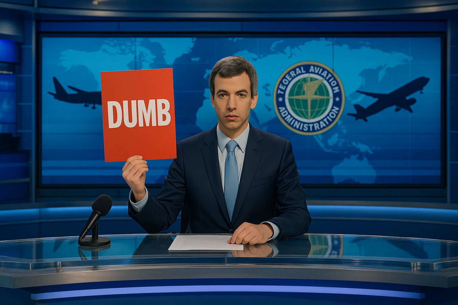Nathan Fielder holds a red DUMB sign