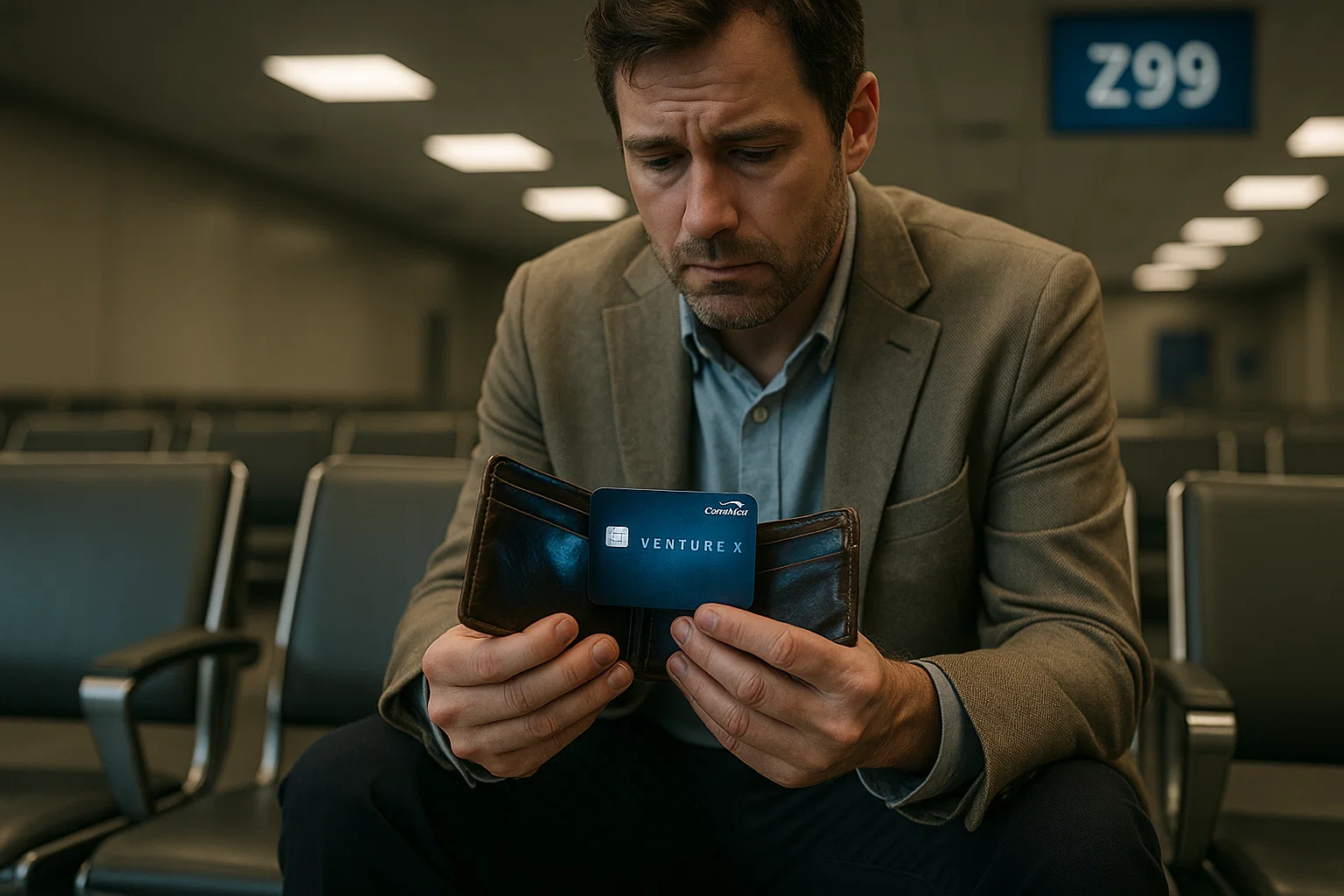 a man looking at a wallet