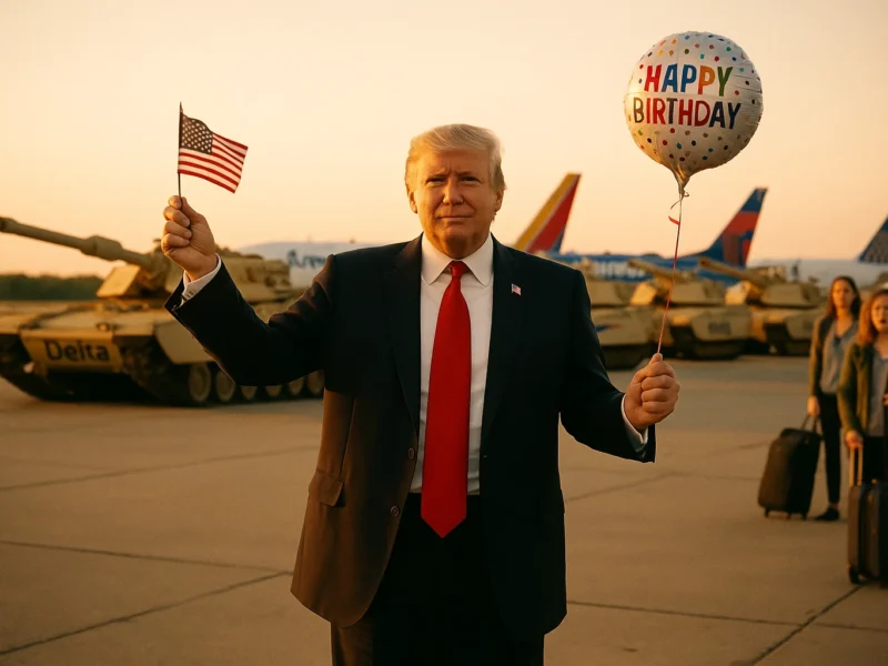 a man holding a balloon and a flag
