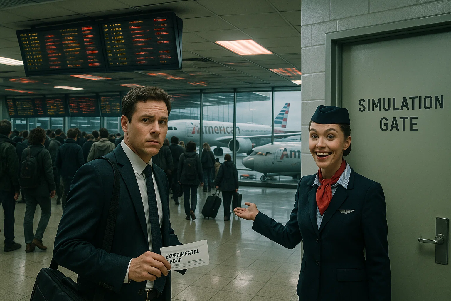 a man and woman in a airport