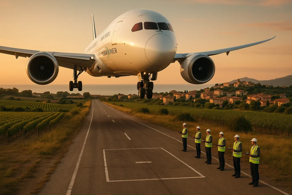 a group of people standing next to a plane