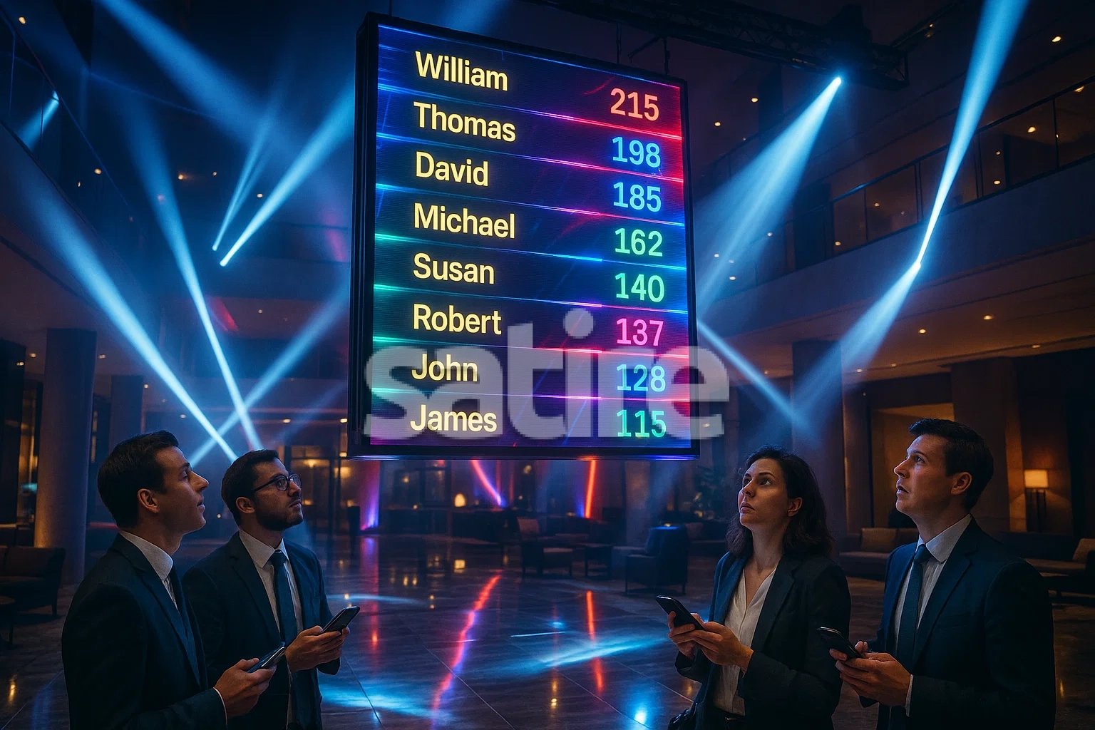 a group of people looking at a sign