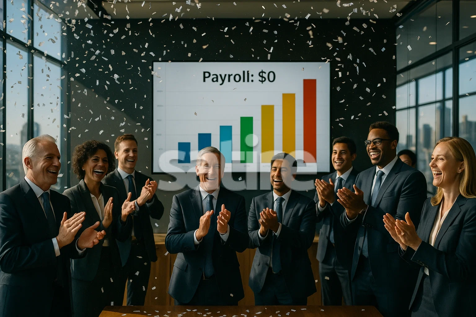 a group of people in suits clapping their hands