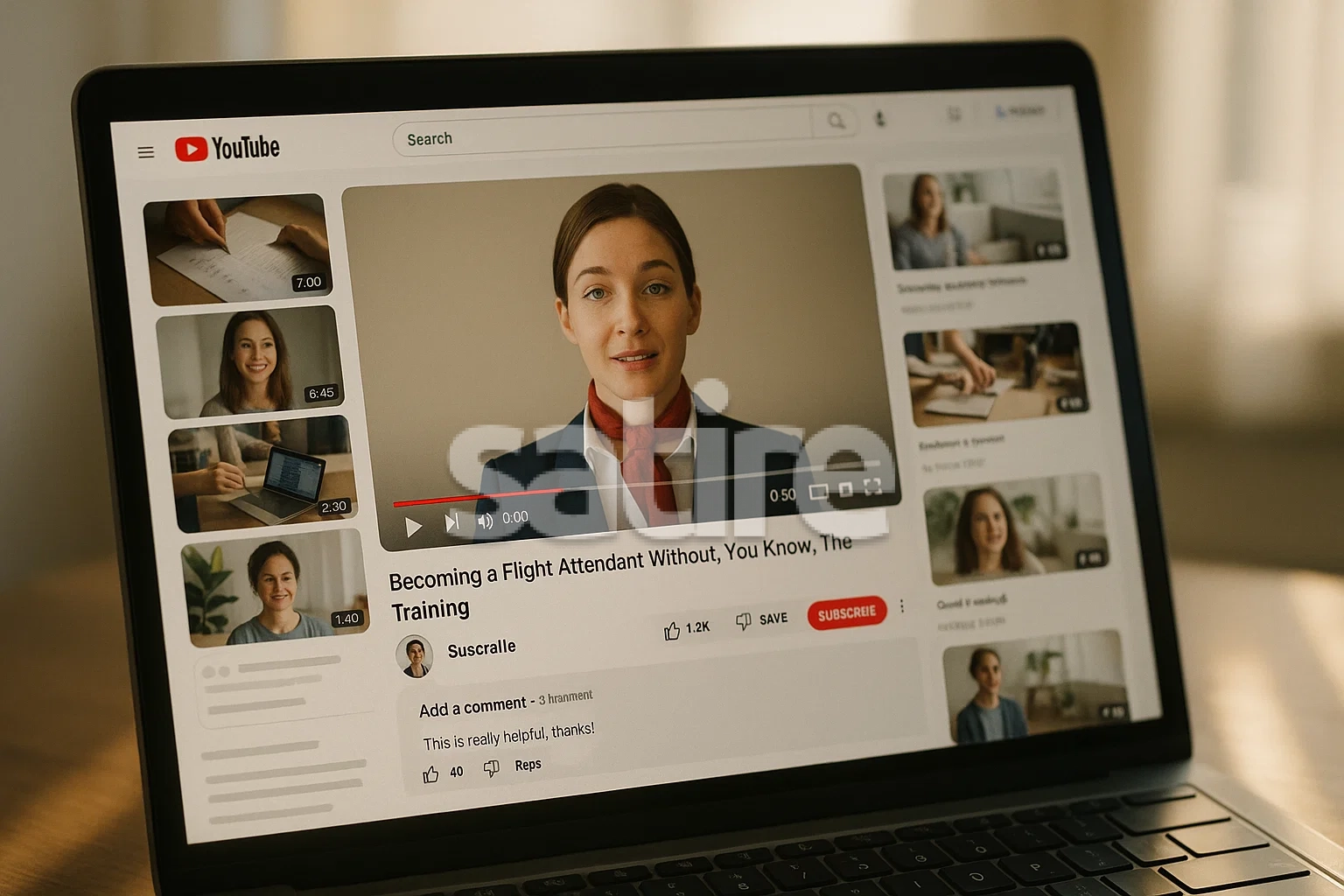 a laptop with a screen showing a woman on it