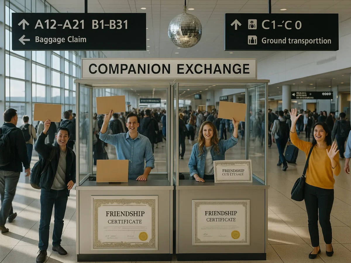 a group of people standing in front of a sign