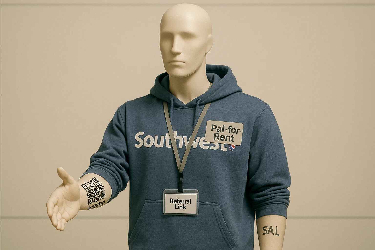 a mannequin wearing a hoodie with a tag attached to it