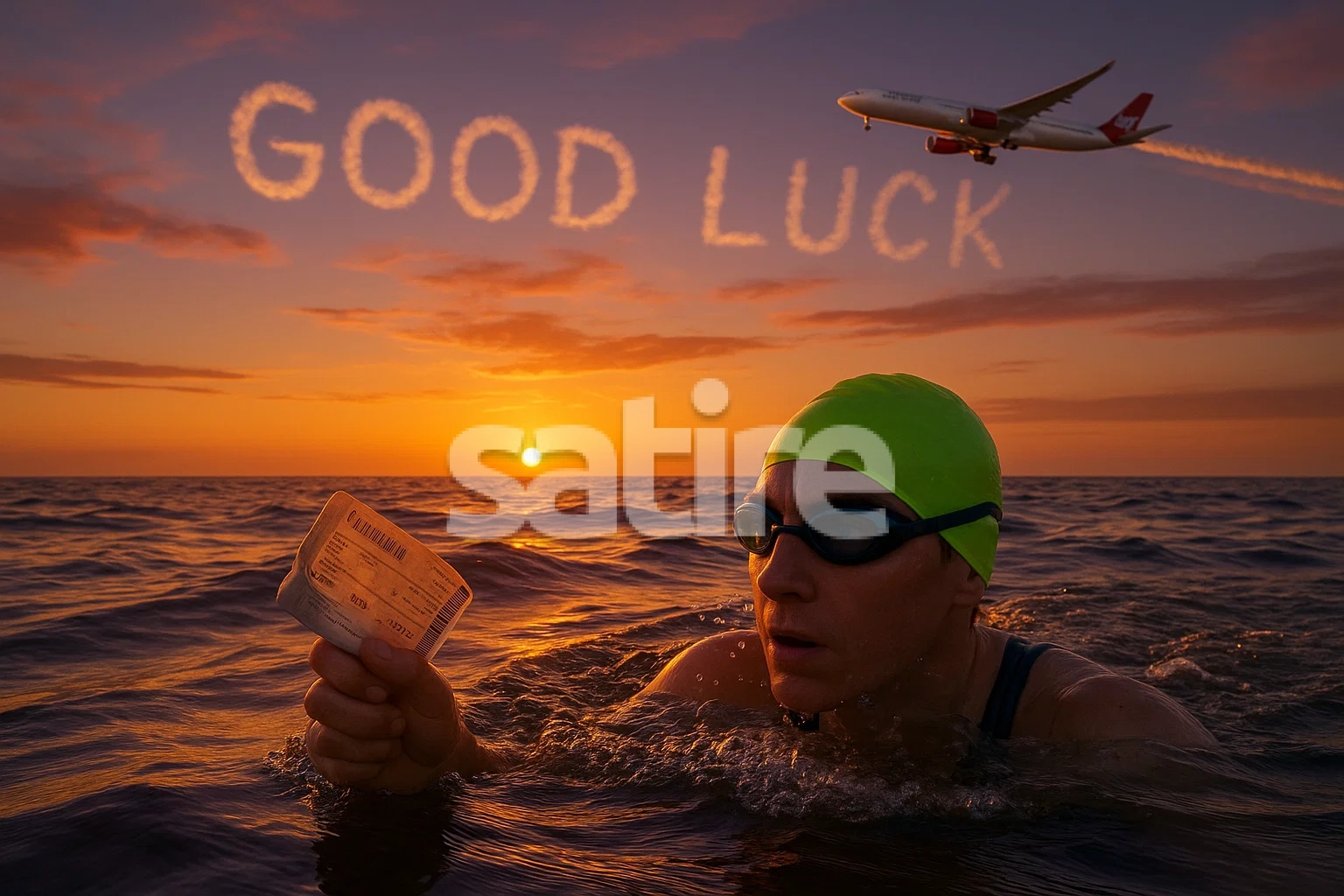 a person in the water holding a ticket