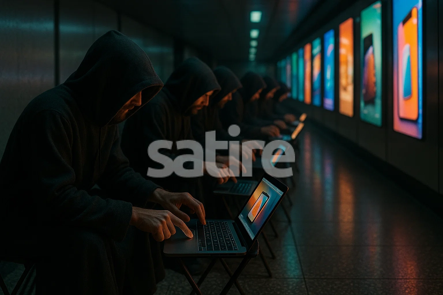 a group of people in black robes using laptops