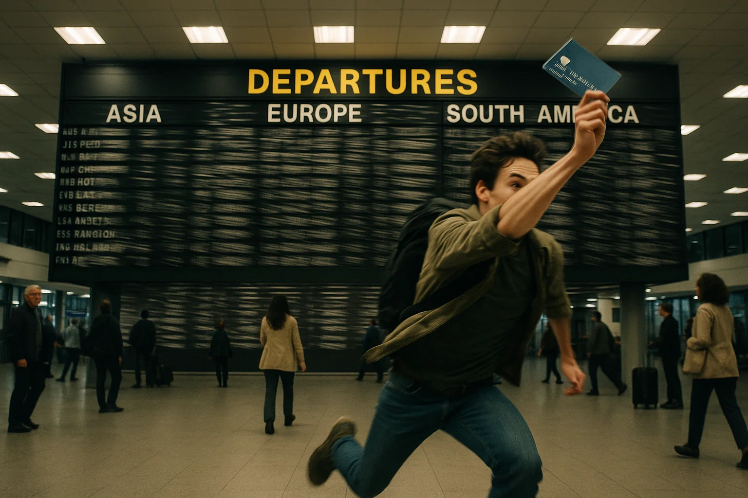 a man running in a airport
