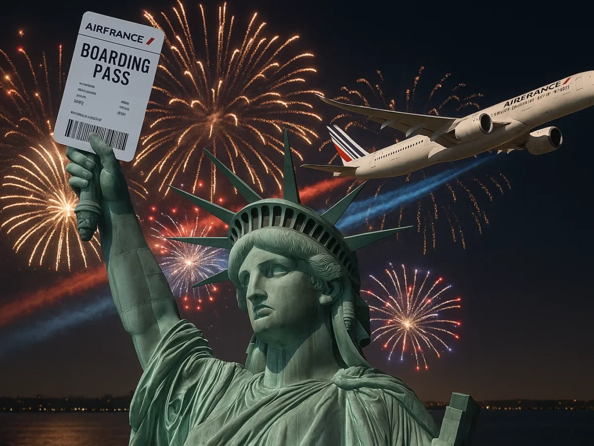 a plane flying in the sky with fireworks in the background