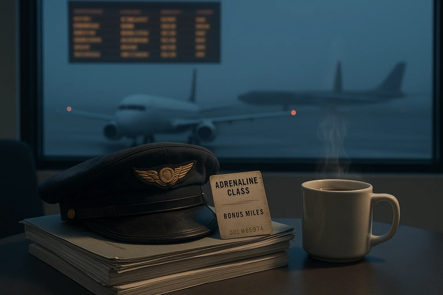 a cup of coffee and a hat on a table